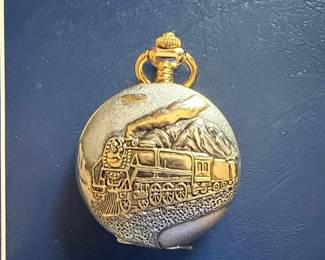 Embossed Train Motif Pocket Watch Pendant