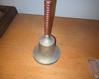 Vintage Brass School Bell with Wood Handle