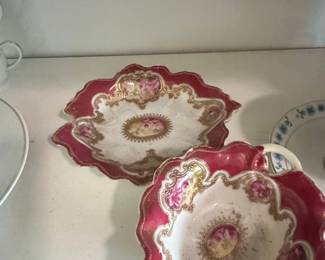 Antique Nippon Hand Painted Porcelain Serving Dish with Floral Motif and Gold Trim