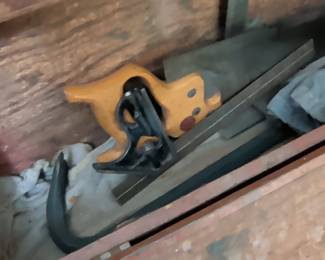 Vintage Wooden Carpenter's Tool Chest with Assorted Tools