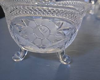 American Brilliant Cut Glass Footed Bowl with Floral Etchings