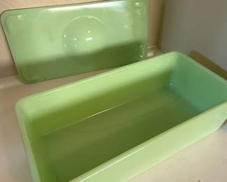 Vintage Jadeite Fire King Philbe Refrigerator Dish with Lid