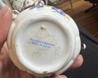 Victoria's Garden Teapot with Blue Violets and Gold Trim