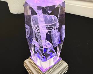 Las Vegas Raiders Crystal Football Player and Helmet Display with LED Base