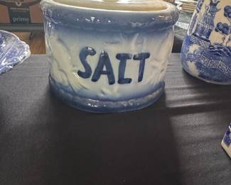 Blue Willow Pattern "SALT" Jar with Lid