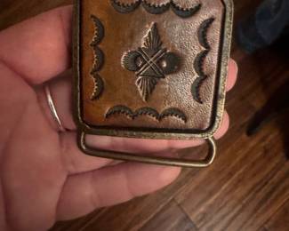 Vintage Western Style Leather and Metal Belt Buckle