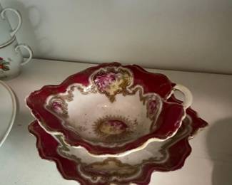 Antique Nippon Hand Painted Porcelain Serving Dish with Floral Motif and Gold Trim