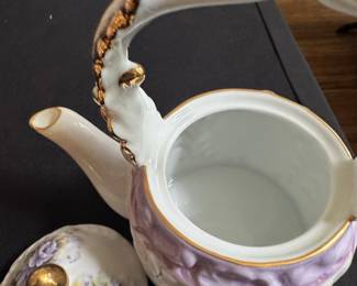 Vintage Porcelain Teapot with Floral Motif and Gilt Accents
