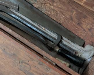 Vintage Wooden Carpenter's Tool Chest with Assorted Tools