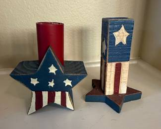 Patriotic Wooden Candle Holders Set