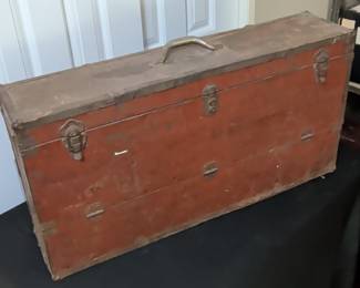 Vintage Wooden Carpenter's Tool Chest with Assorted Tools