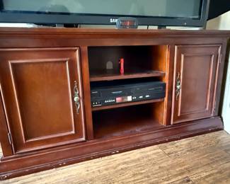 Solid Mahogany Wood TV Stand Cabinet with Cabinet Doors and Open Shelving