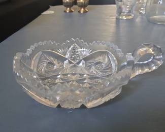 Antique American Brilliant Cut Glass Handled Nappy Bowl