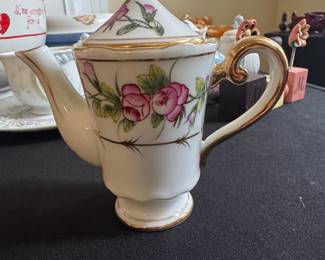 Vintage Pink Rose Teapot with Gold Trim