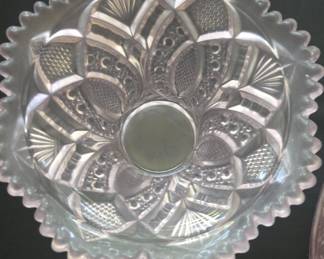 Victorian Pressed Glass Hobstar and Fan Vase with Sawtooth Rim