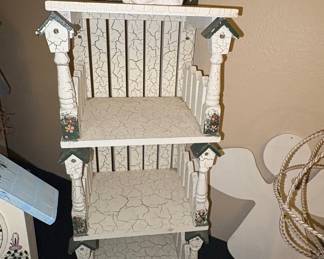 Decorative Tiered Shelf with Birdhouse Accents