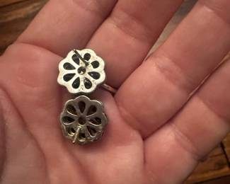 Sterling Silver Garnet and Marcasite Flower Earrings