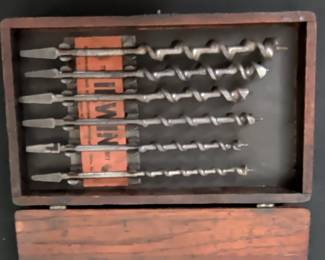 Complete Set of 13 Irwin Auger Bits in Original Wooden Case