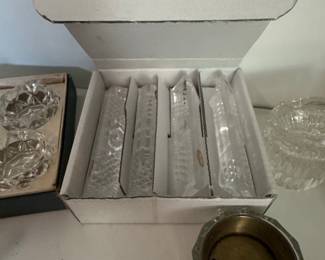 Crystal Knife Rests - Set of 8 - Made in Hungary - Diamond Cut Pattern