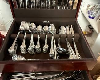 International Silver "Prelude" Sterling Silver Flatware Set in Wood Case