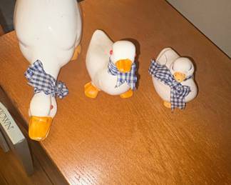 Vintage Homco White Ceramic Ducks with Blue Gingham Scarves (Set of 3)