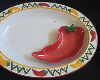 Clay Art San Francisco "Chili Pepper" Hand Painted Serving Platter
