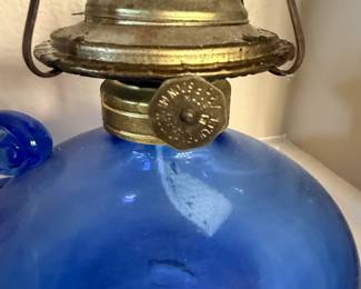 Antique "Handy" Miniature Cobalt Blue Glass Oil Lamp