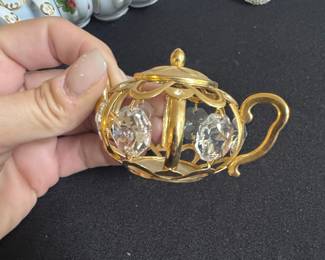 Swarovski Crystal Gold Plated Tea Set Figurine