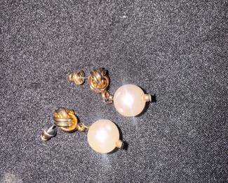 Gold Tone Knot and Pearl Drop Earrings - Sonia Rykiel Style