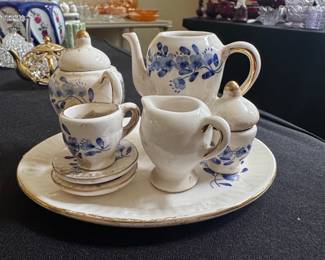 Blue Floral Porcelain Tea Set with Tray