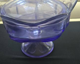Vintage Indiana Glass Purple Candy Dish with Lid and Three Compartments