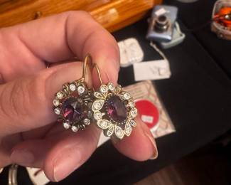 Vintage Garnet and Cubic Zirconia Dangle Earrings
