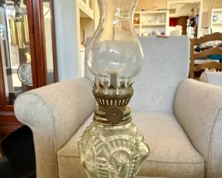 Victorian Pressed Glass Oil Lamp - "Queen Mary" Pattern