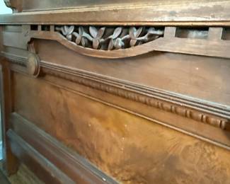 Antique Victorian Burled Walnut Full Size Bed Frame