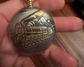 Milan Quartz Pocket Watch with Train Engraving