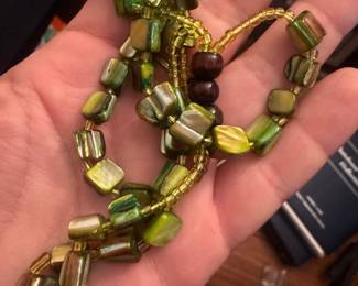 Green Mother of Pearl and Wood Bead Necklace