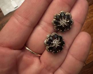 Sterling Silver Garnet and Marcasite Flower Earrings
