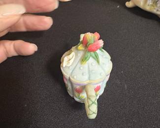 Miniature Teapot Figurine with Floral Embellishments
