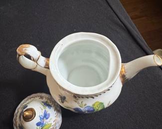 Victoria's Garden Teapot with Blue Violets and Gold Trim