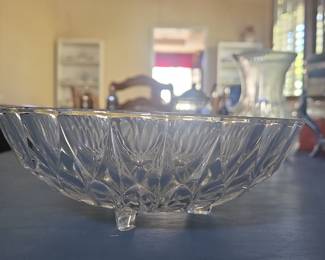 Vintage Cut Glass Footed Bowl - Federal Glass Petal Pattern