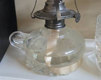 Antique "Made in France" Finger Oil Lamp with Faceted Base