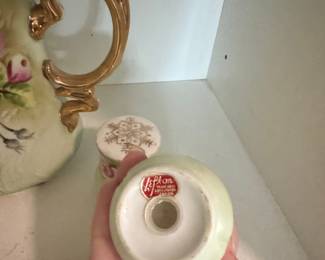 Lefton China Hand-Painted Rose Teapot and Salt Shakers Set