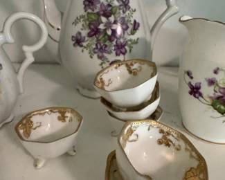 Saji Fancy China Tea Set with Violet Pattern