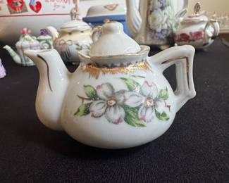 Miniature Porcelain Teapot with Dogwood Floral Design