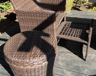 Brown Resin Wicker Armchair & Side Table