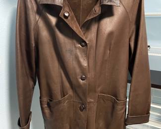 Brown Leather Button-Up Jacket