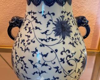 Chinese Blue & White Floral Porcelain Hu Form Vase
