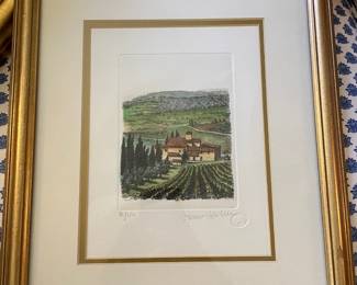 Italian Landscape Hand-Colored Etching by Gianni Raffaelli 