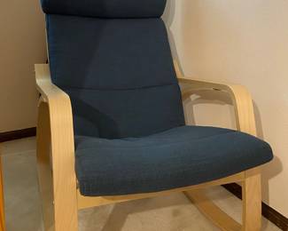 Ikea Poang Birch Veneer Rocking Chair with Navy Blue Cushions