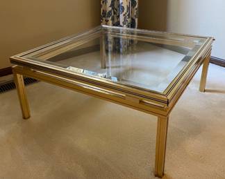 1970's Pierre Vandel Brass & Glass Square Coffee Table